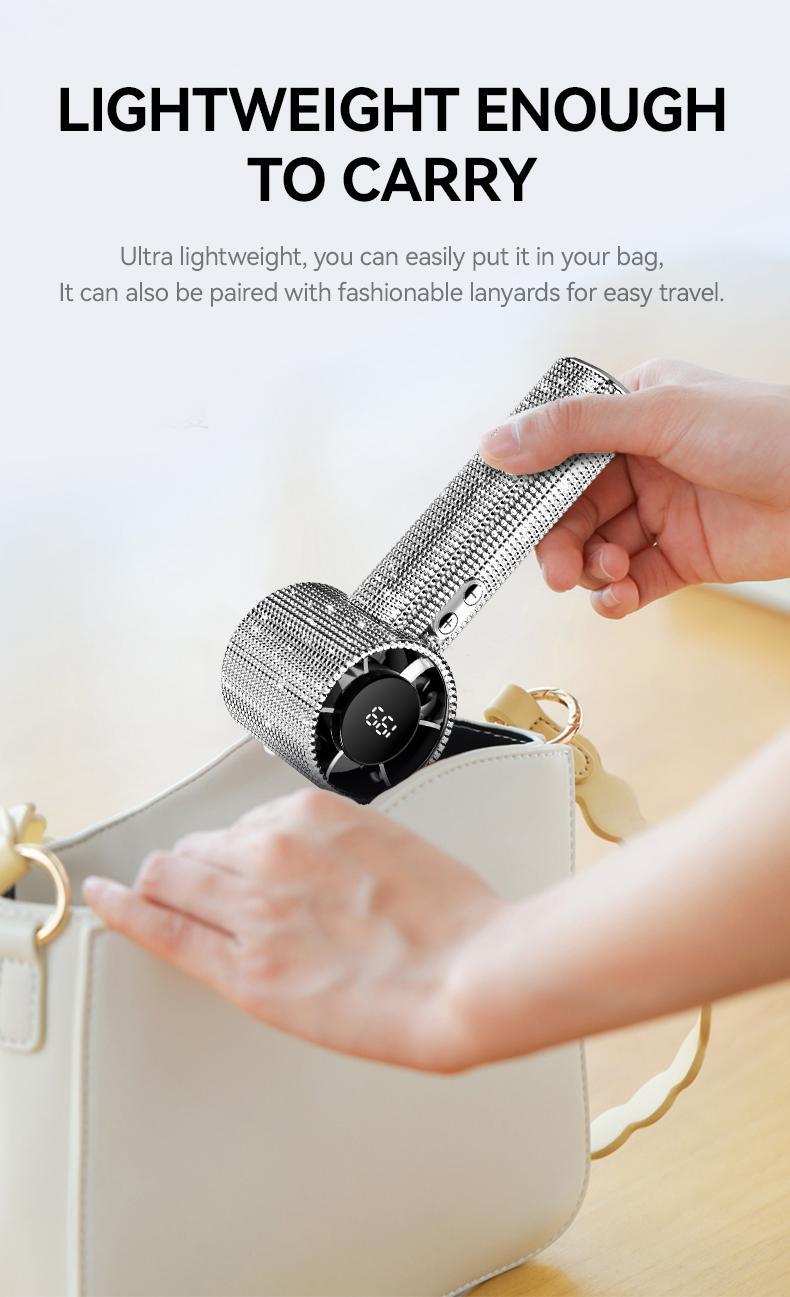 MGALL S5 Full Diamond Luxury Craftsmanship Portable Handheld Turbo Fan, 3 Gear Wind, Rechargeable Long  Battery Life Hand Fan With Digital Display For Outdoor Activities, Travel, Office,Wonmen's gift