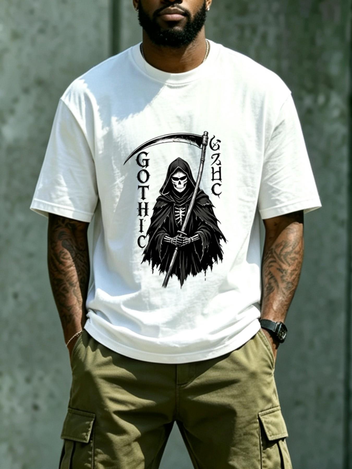 Men's Summer Dark God T-Shirt, Breathable Quick-Dry Knit Fabric, Elastic Round Neck Short Sleeve, Casual Daily Wear