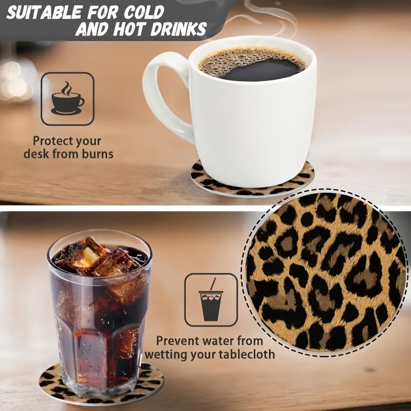 Wooden Leopard Pattern Coaster, 6 Counts/set Heat Resistant Non-slip Decorative Coaster, Decorative Placemat for Home Kitchen & Coffee Shop & Party Wooden Coasters