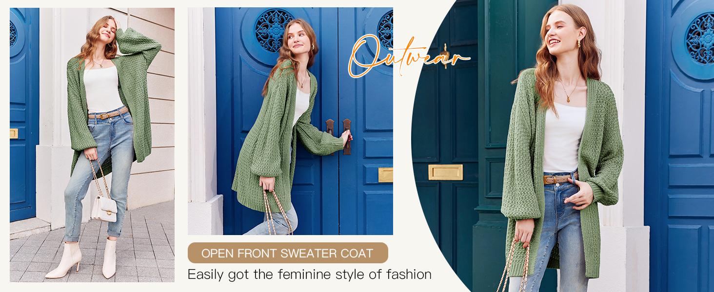 Goranbon Womens Long Sleeve Open Front Sweaters Plus Size Casual Kimono Lightweight Soft Knit Cardigan Outerwear