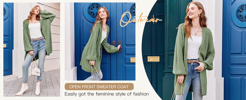 Goranbon Womens Long Sleeve Open Front Sweaters Plus Size Casual Kimono Lightweight Soft Knit Cardigan Outerwear