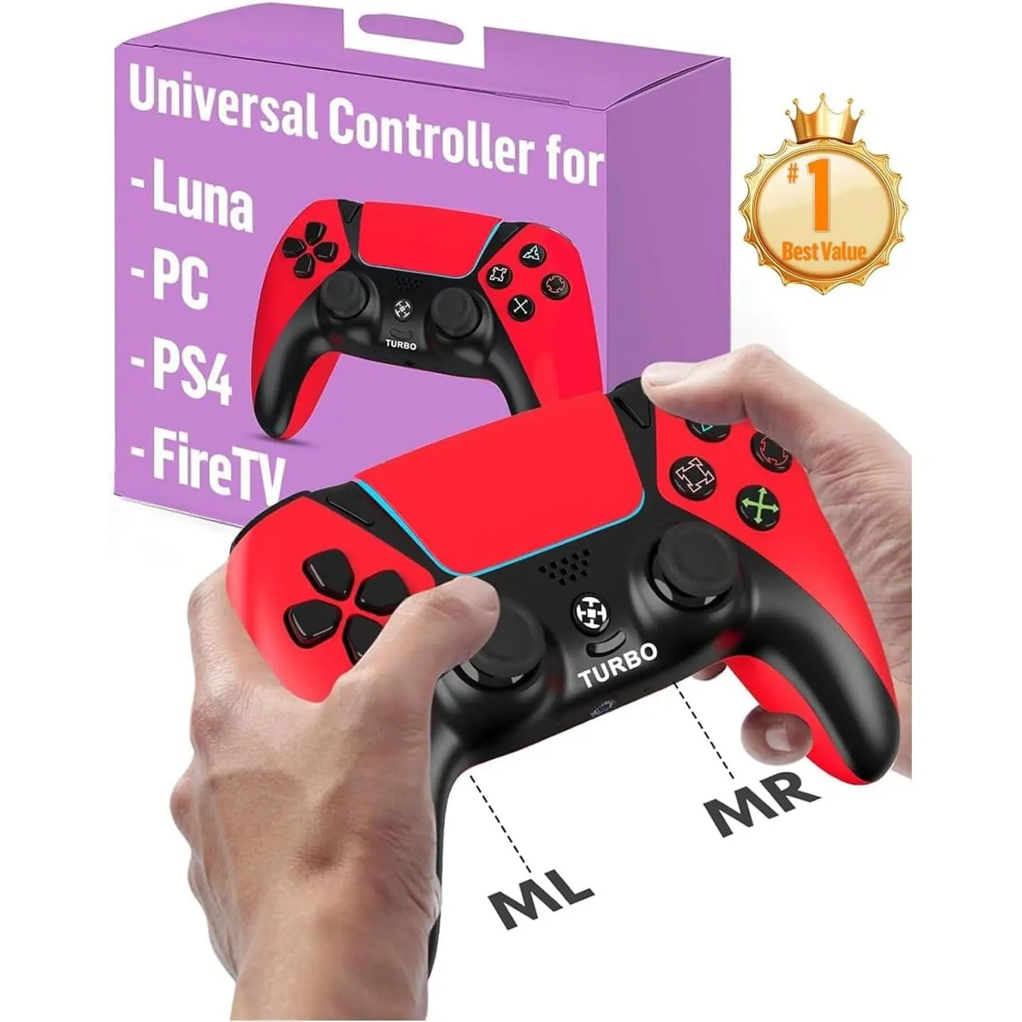 for Luna Controller for Fire TV PC Controllers  for Gaming for Luna Firestick Gamepad with  Paddles 1200mAh Turbo  Motors No Drift ALPS Joystick ,Red
