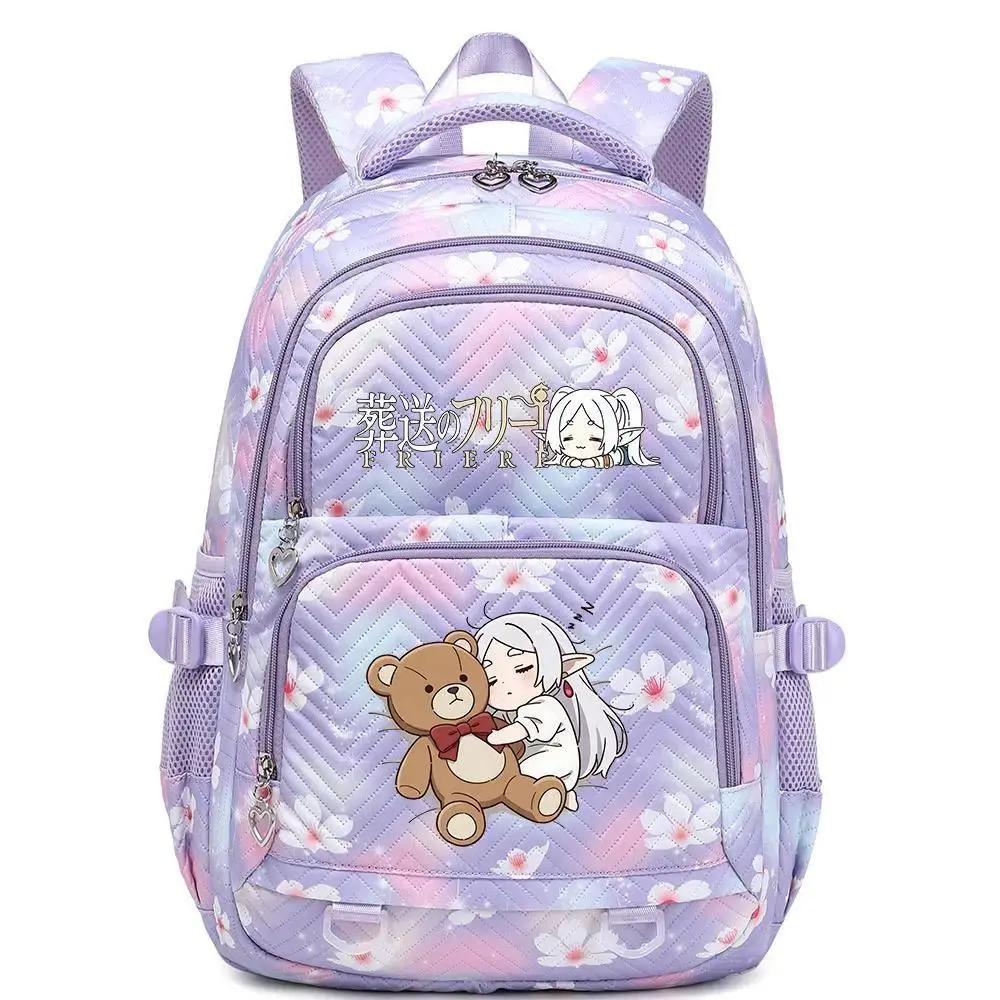 Frieren Beyond Journeys End Backpack Fashion Cute Frieren Cartoon Print Schoolbag Student Large Capacity Durable Travel Backpack