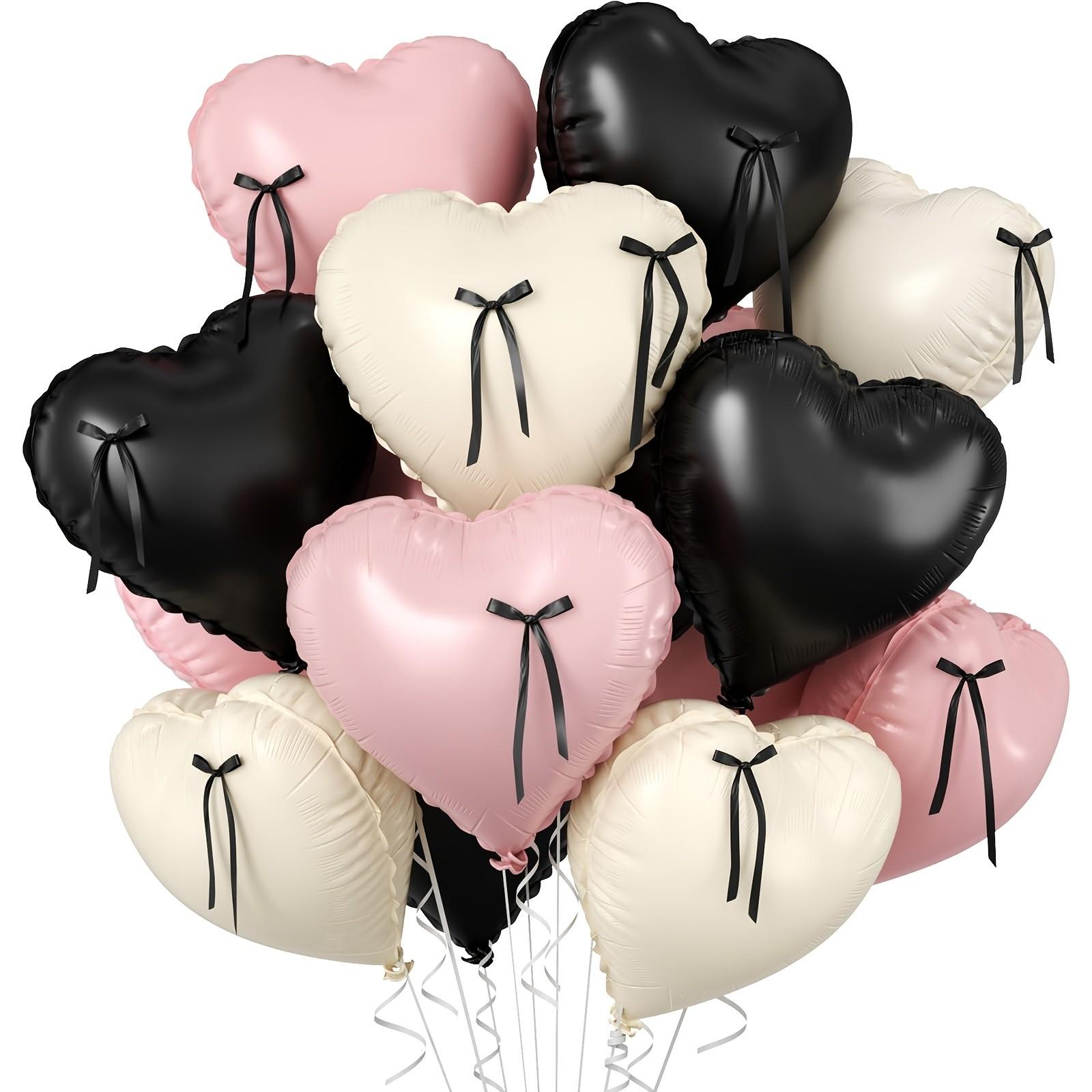 23 Piece Party Balloon Set, 10 Heart Shaped Balloons with Bow Ribbon, 18 Inch Aluminum Foil Balloons, Birthday Wedding Decorations