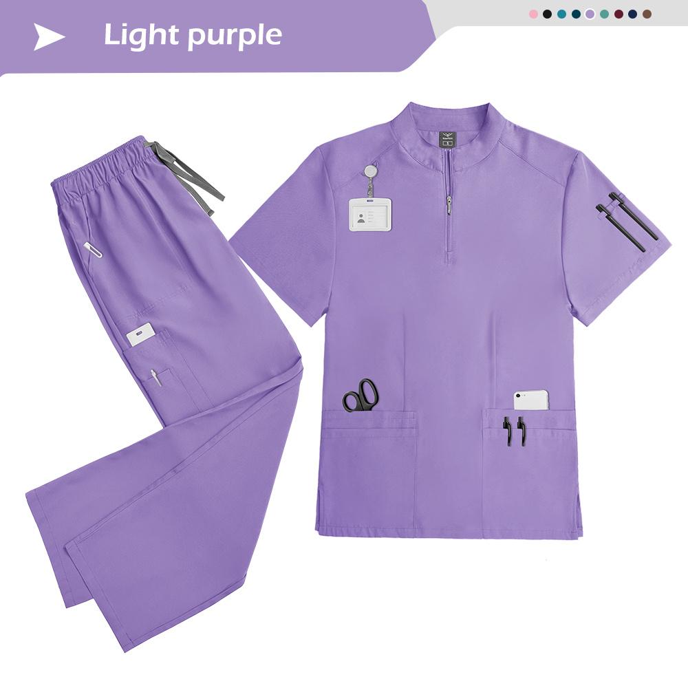Summer Casual Collar Zipper Short-sleeved Clothing Beauty Salon Nursing Uniforms Hospital Nurses Work Clothes