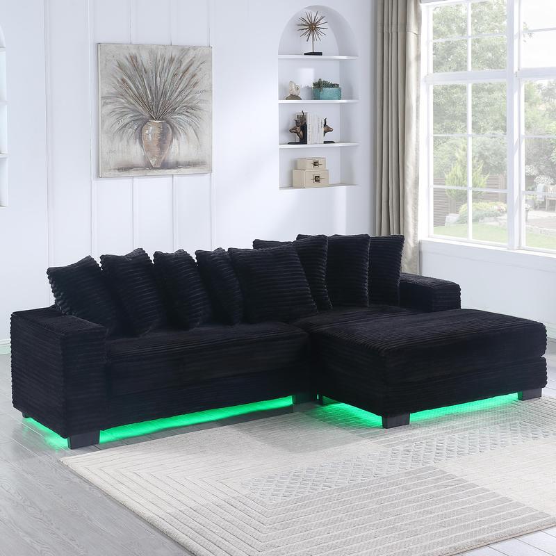 Niccae 110" LED Lighted L-Shaped Sleeper Sectional Sofa Modern Modular Design with Adjustable Footrests 8 Throw Pillows Easy Assembly Ideal for Living Room Bedroom Apartment Hotel - Foam Niccae 110" LED Lighted L-Shaped Sleeper Sectional Sofa Modern Modular Design with Adjustable Footrests 8 Throw Pillows Easy Assembly Ideal for Living Room Bedroom Apartment Hotel - Foam