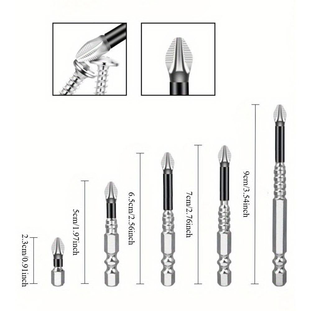 5pcs Magnetic Screwdriver Set, Steel Shockproof Cross Head, Anti-Impact Non-Slip Hex Shank, Strong Magnet Tip, Durable Tool Kit