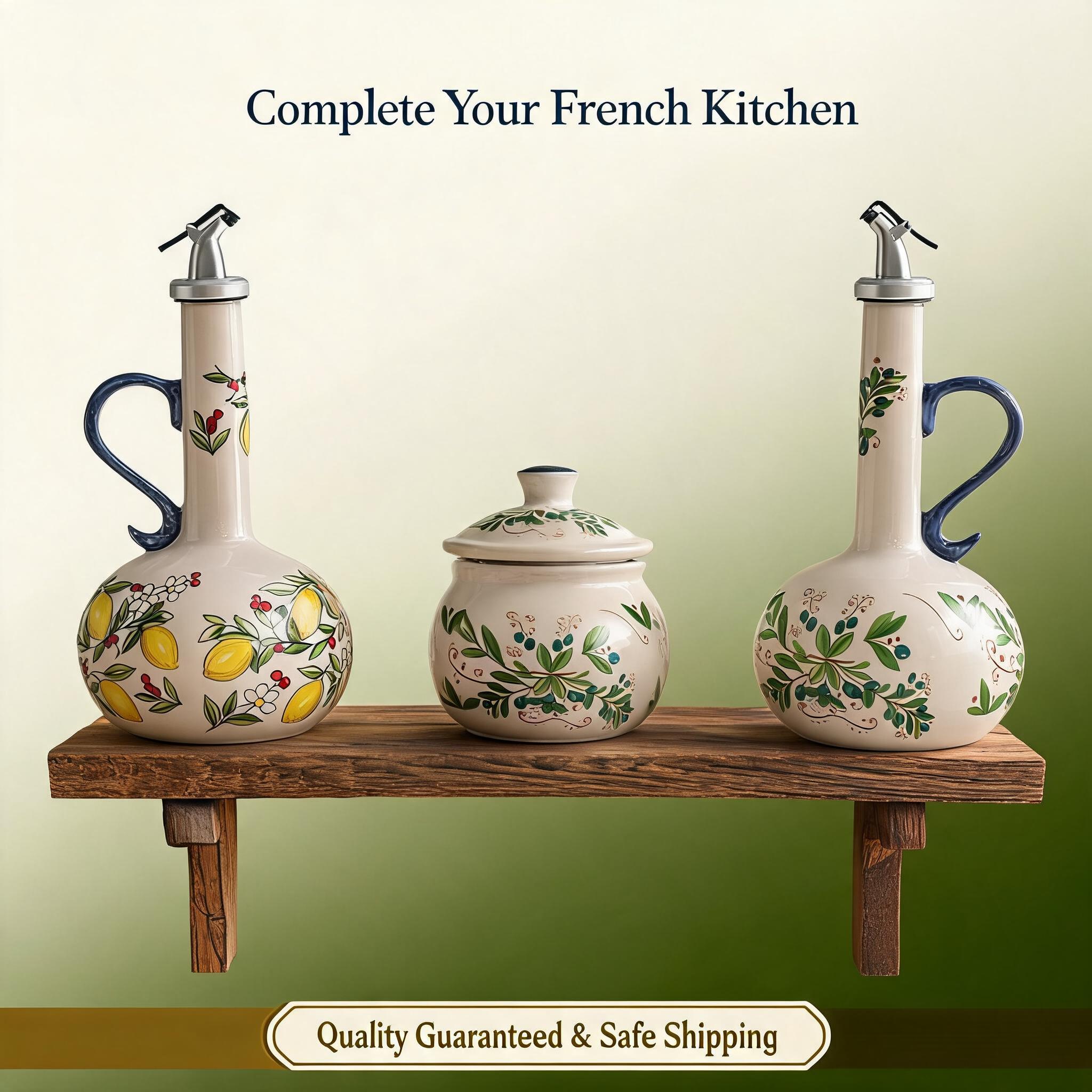 Ceramic vinegar and olive oil bottle, kitchen seasoning bottle, artistic Italian kitchen sauce bottle with underglaze decoration