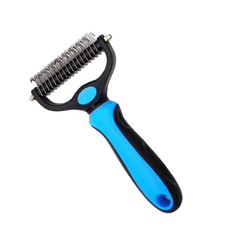 Professional Deshedding Brush for Dogs & Cats – Double-Sided Undercoat Rake with Stainless Steel Teeth – Reduces Shedding & Mats – Gentle Dematting Tool for Long-Haired Pets