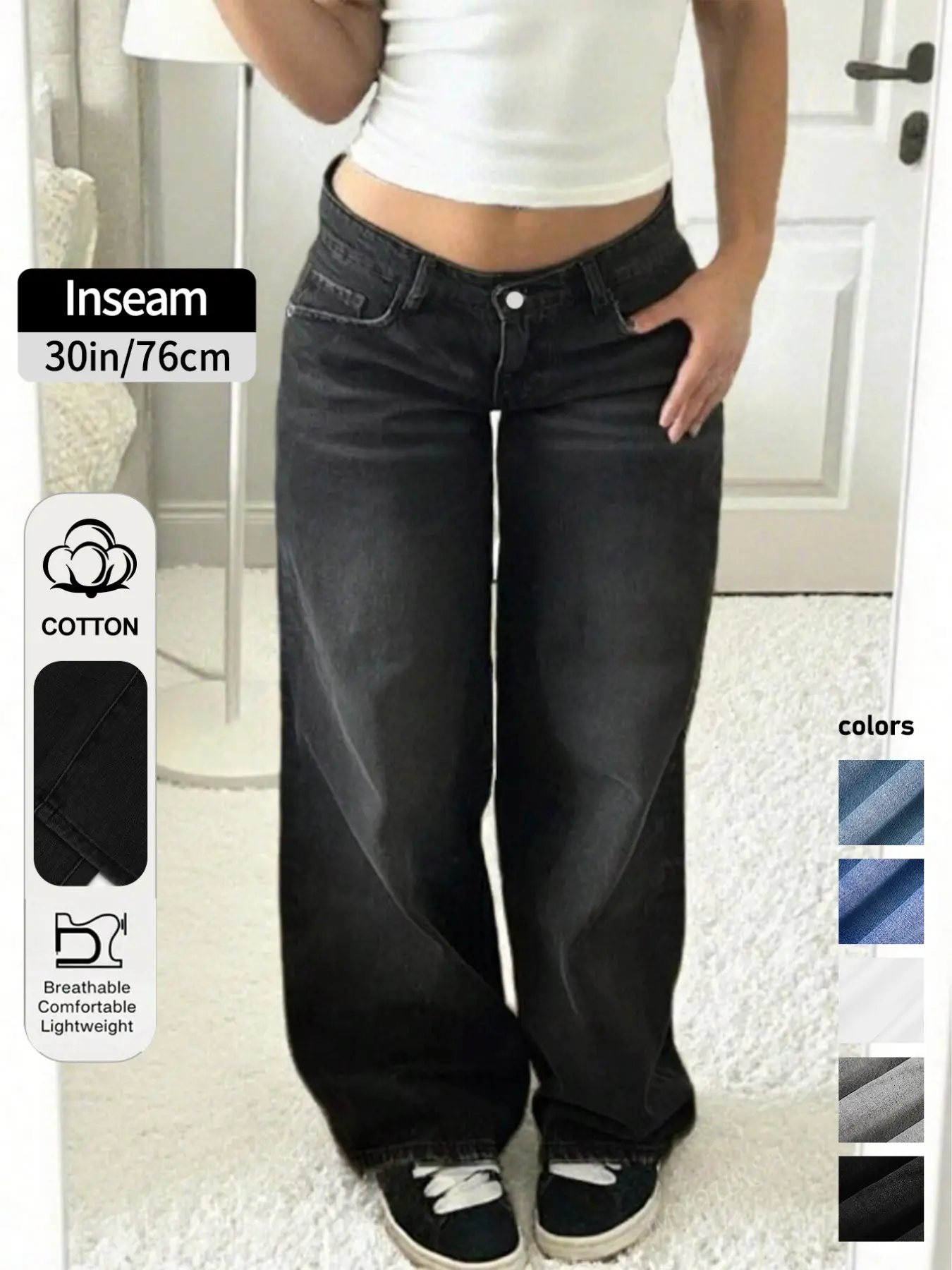 Vintage Y2K Low Waist Loose Fit Casual Women's Straight Leg Jeans, Perfect for Daily Commute, All Seasons Wear, Floor Length