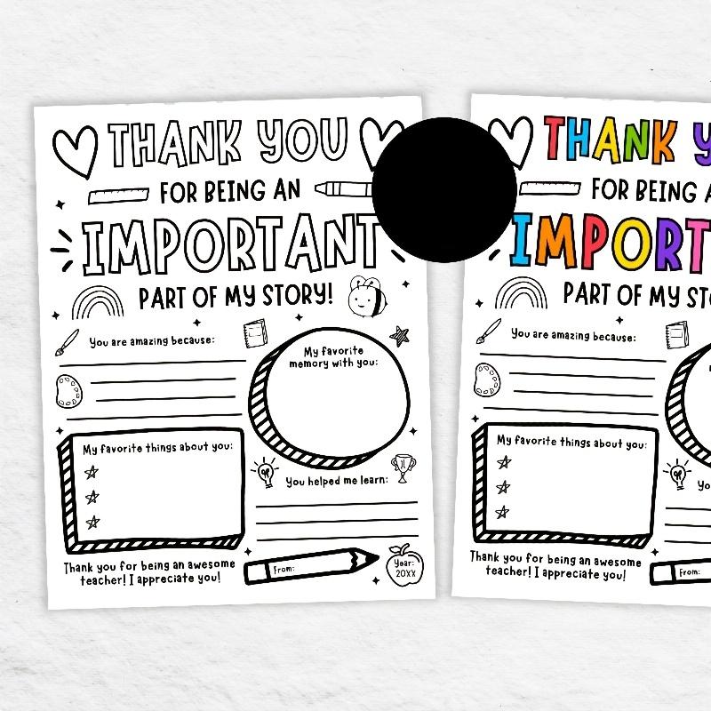 10 Sheets Party Activity Supplies Teacher Thank You Coloring Pages, DIY School Gratitude Gifts, Perfect for Teachers Appreciation