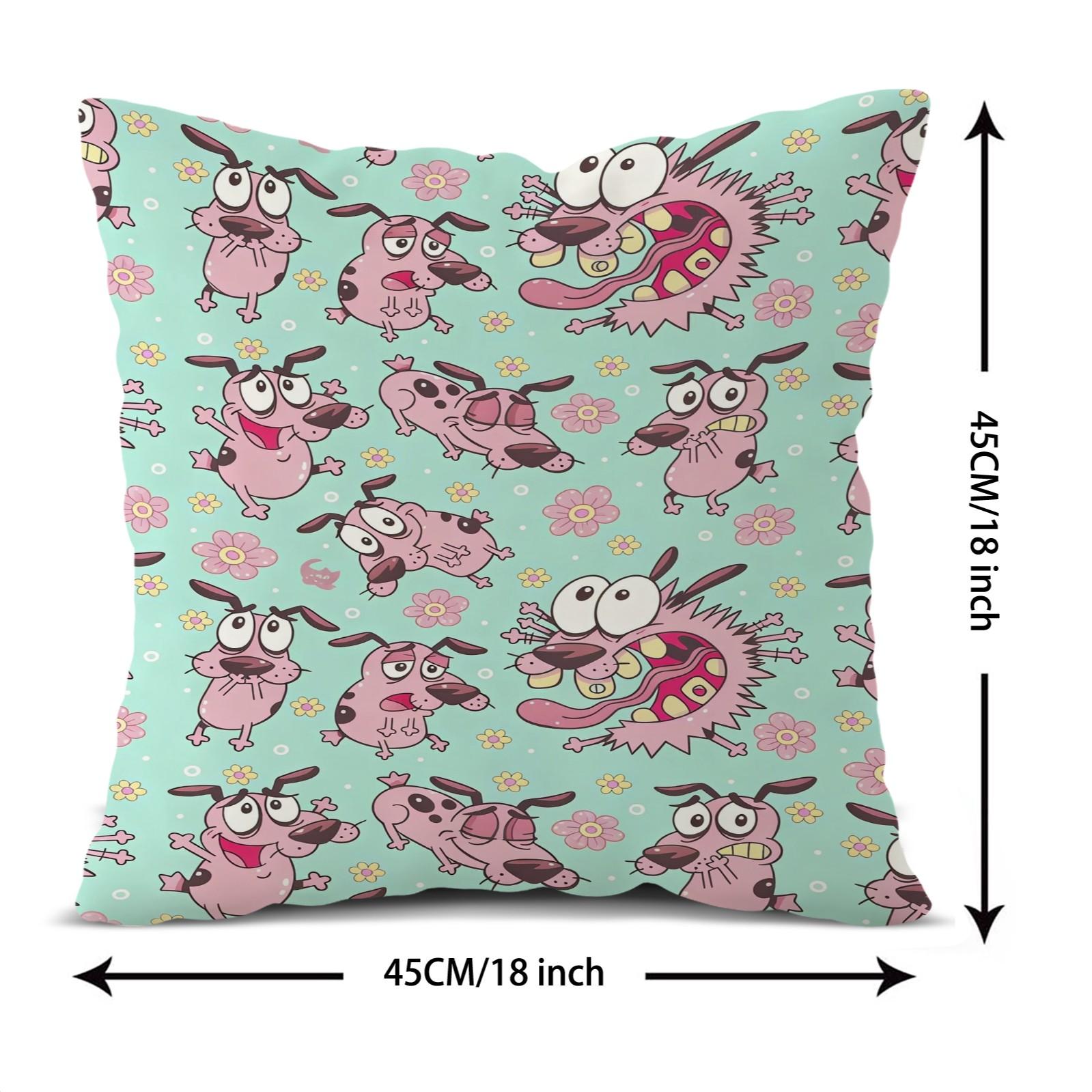 18x18 Inch Courage The Cowardly Dog Throw Pillow, Cute Mint Green Floral Cartoon Dog Decorative Cushion, Kawaii Pillow for Sofa Bed Office Living Room Bedroom, Ideal Gift for Teens Girls Adults Cartoon Fans
