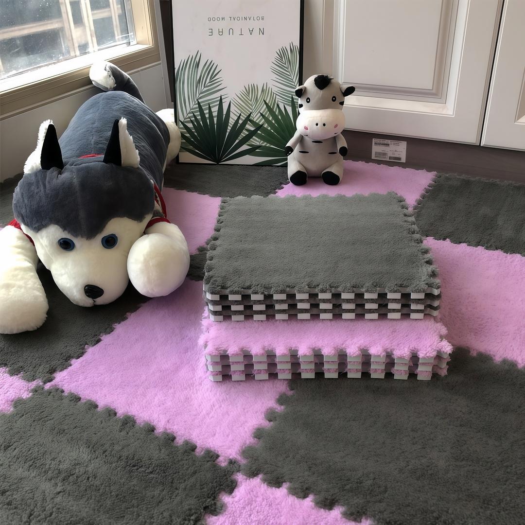 24-piece patchwork foam floor mat, soft interlocking carpet tiles, fluffy puzzle area mat, suitable for bedroom and living room, Interlocking Washable Rugs, Super Soft Rug, Fluffy Nursery Rug, Furry Floor Rugs