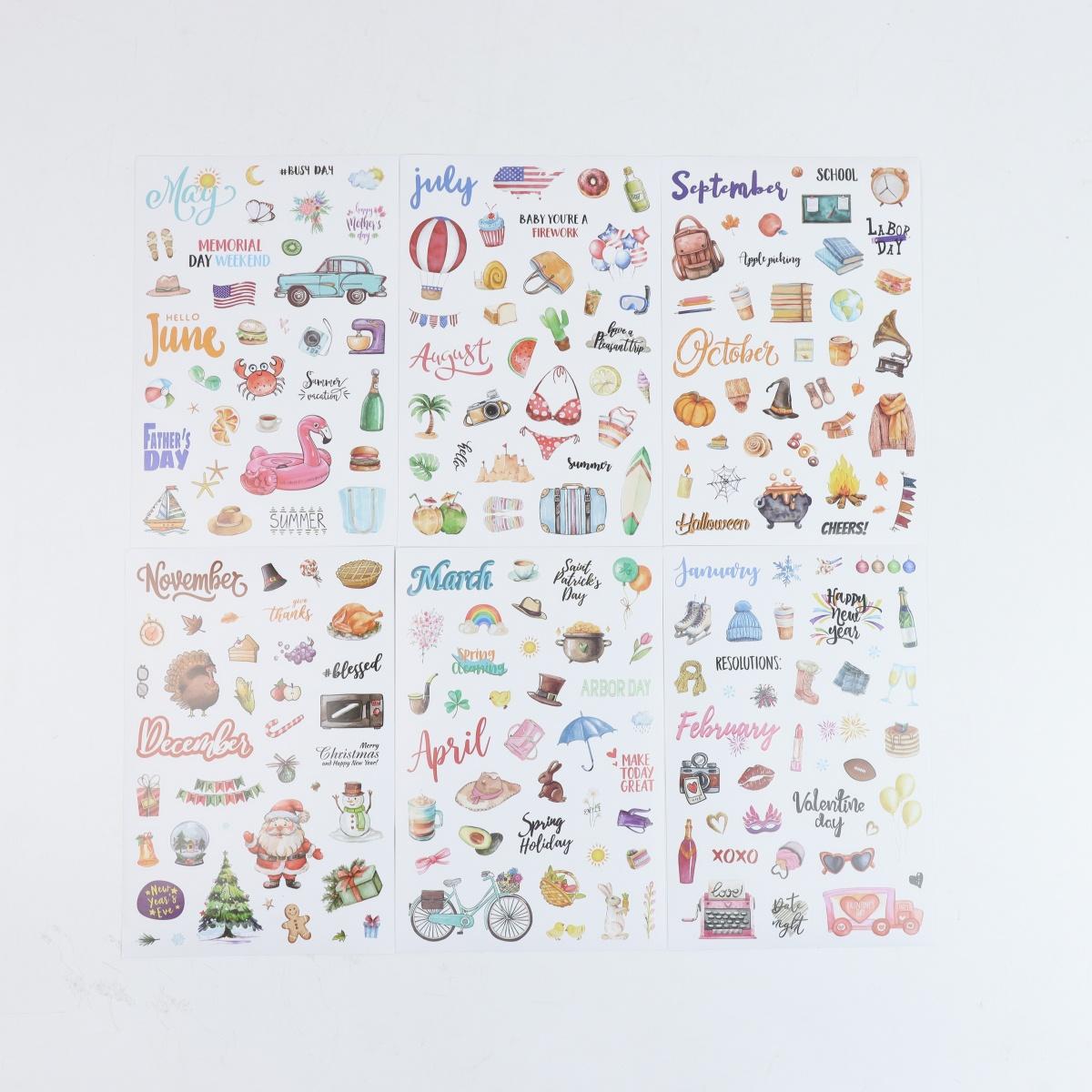 Cute Sticker Set for Journals, Includes 6 Sheets, Perfect for Scrapbooking, DIY Crafts, Art Decoration, Ideal for Personalization