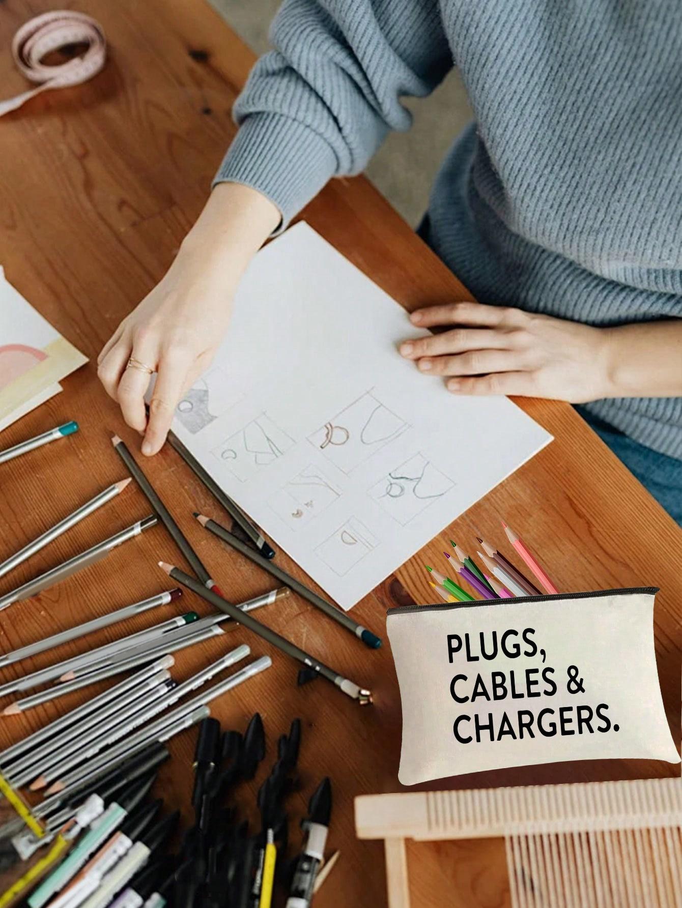 Canvas Charger and Data Cable Organizer Bag, Makeup Bag, Non-Waterproof, Formaldehyde-Free, Fun Multi-Functional USB Storage Pack