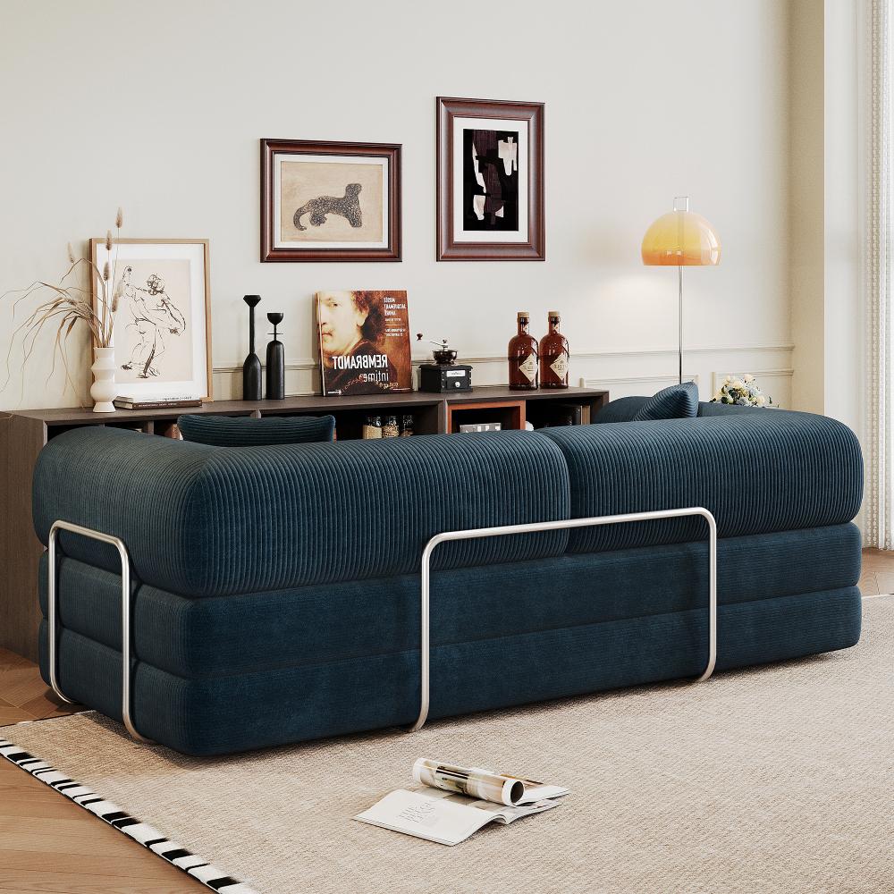 78.8" Compression Sofa, Convertible Floor Sofa Bed-with Pillow Back Support Armrest, Comfy Futon Couch Sleeper Bed, Loveseats Boneless Modular Sectional Sofa, Corduroy Fabric, for Living Room, Bedroom