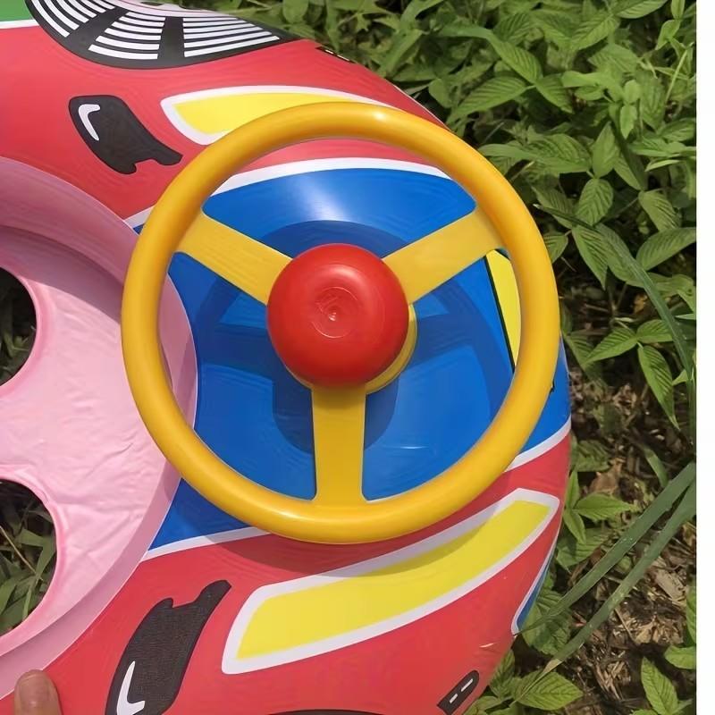 1pc Swimming Ring with Steering Handle and Horn, Racing Theme, Inflatable Water Seat, PVC Material, Perfect for Fun in the Pool