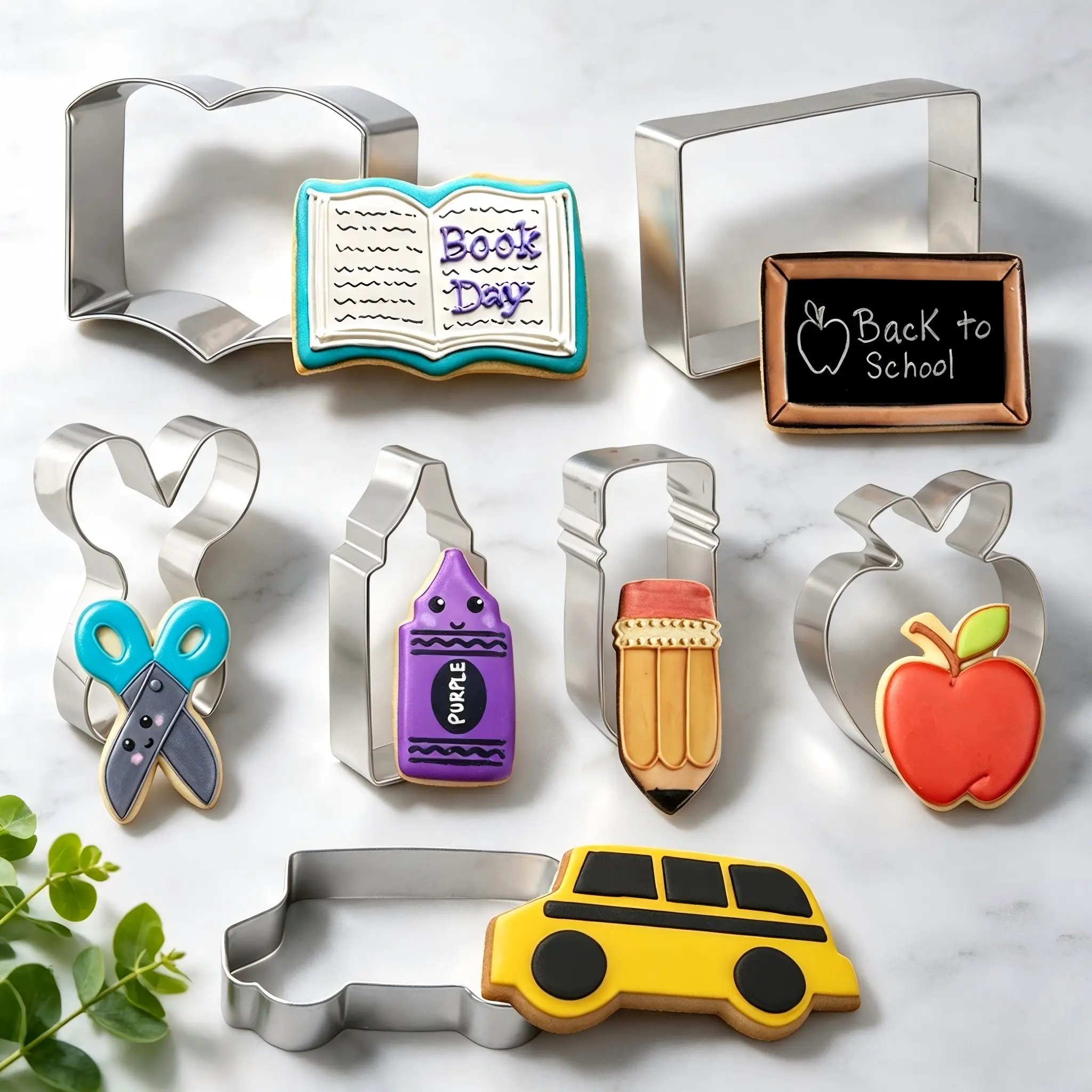 7PCS Back to School & Teacher Appreciation Cookie Cutter Set Food Grade Stainless Steel Apple Pencil School Bus Scissors for Kids DIY Baking Party Teacher Gift Durable Easy Clean Fondant Pastry Sandwich Baking Tool