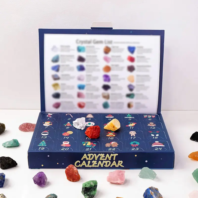 24 Pack Rocks & Minerals Advent Calendar, Kids Educational Gemstone Geology Toy, Christmas Countdown Blind Box, Holiday Gift
