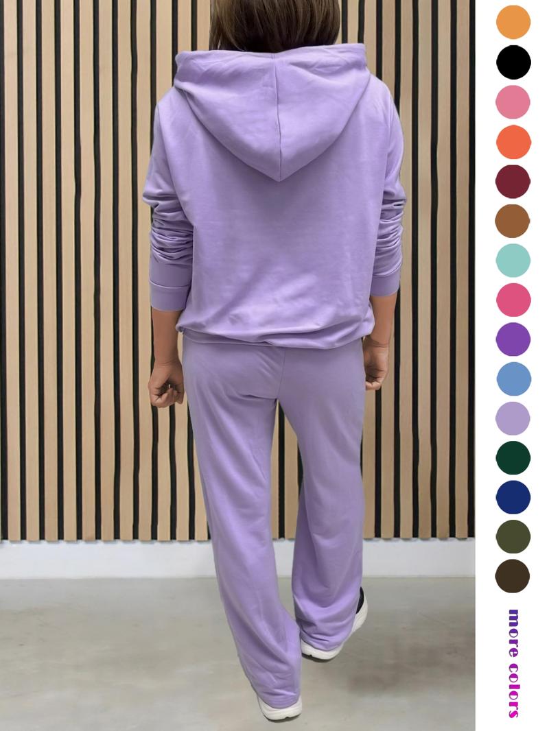 Two-Piece Set Women's Solid Drawstring Hoodie & High Waist Pants Set, Casual Long Sleeve Pocket Hooded Sweatshirt & Straight Leg Trousers for Spring & Fall, Ladies' Clothes for Daily Wear Two-Piece Set Women's Solid Drawstring Hoodie & High Waist Pants Set, Casual Long Sleeve Pocket Hooded Sweatshirt & Straight Leg Trousers for Spring & Fall, Ladies' Clothes for Daily Wear