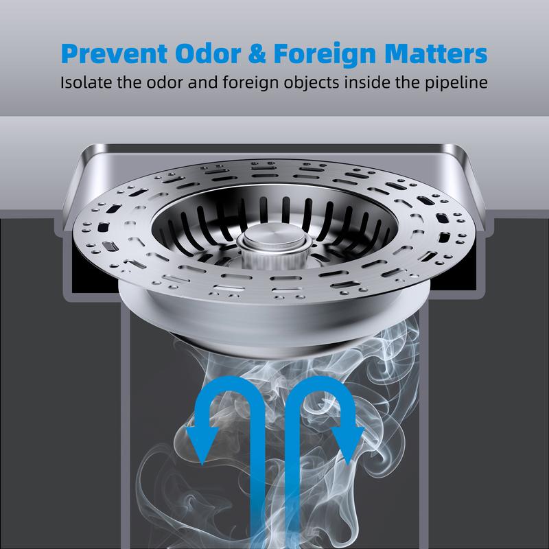 3-in-1 Kitchen Sink Drain Strainer, Stainless Steel Sink Plug, Deodorizing Anti-Clog Basket Strainer for US Standard 3-1/2 Inch Drains