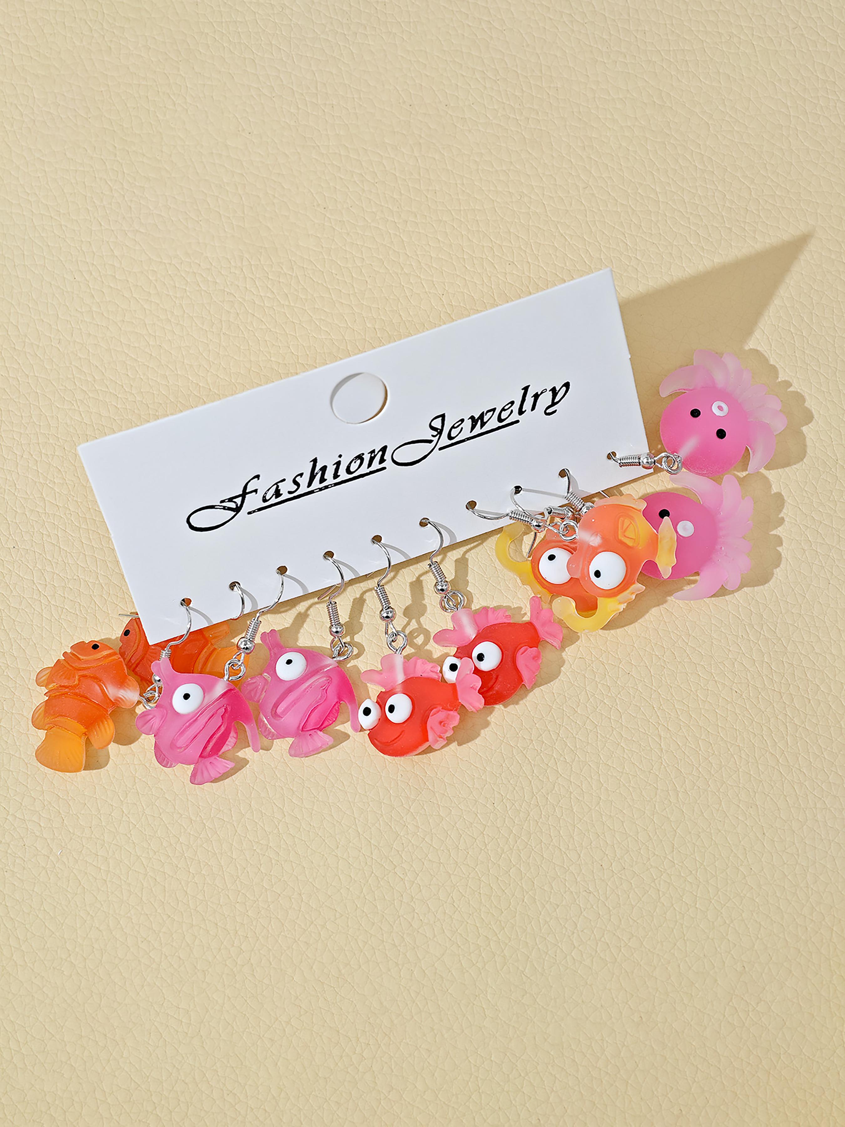 40pcs Colorful Women's Earring Set, Ocean Life Fruit Mini Style, Daily Wear Jewelry, Cute Design, Dangle Earrings, All Seasons