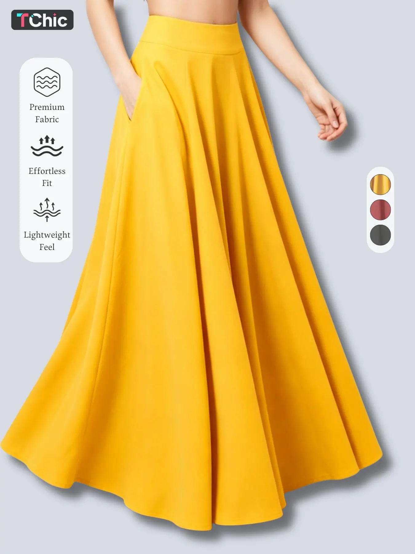 New Arrival Women's Solid High Waist Maxi Skirt, Back Zipper Design, Side Pockets, Flared Hem, Elegant Fashion for All Seasons