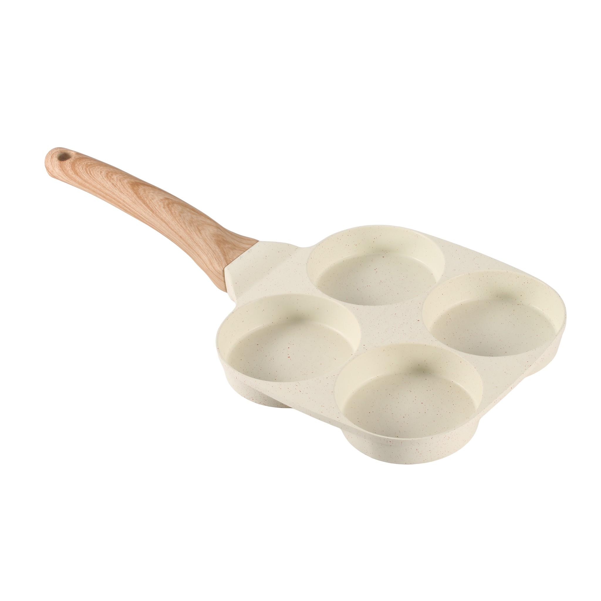 Non-Stick Egg Cooker with 4 Holes, Small Breakfast Pancake Pan, Kitchen Utensil for Gas and Electric Stoves, Handle Included