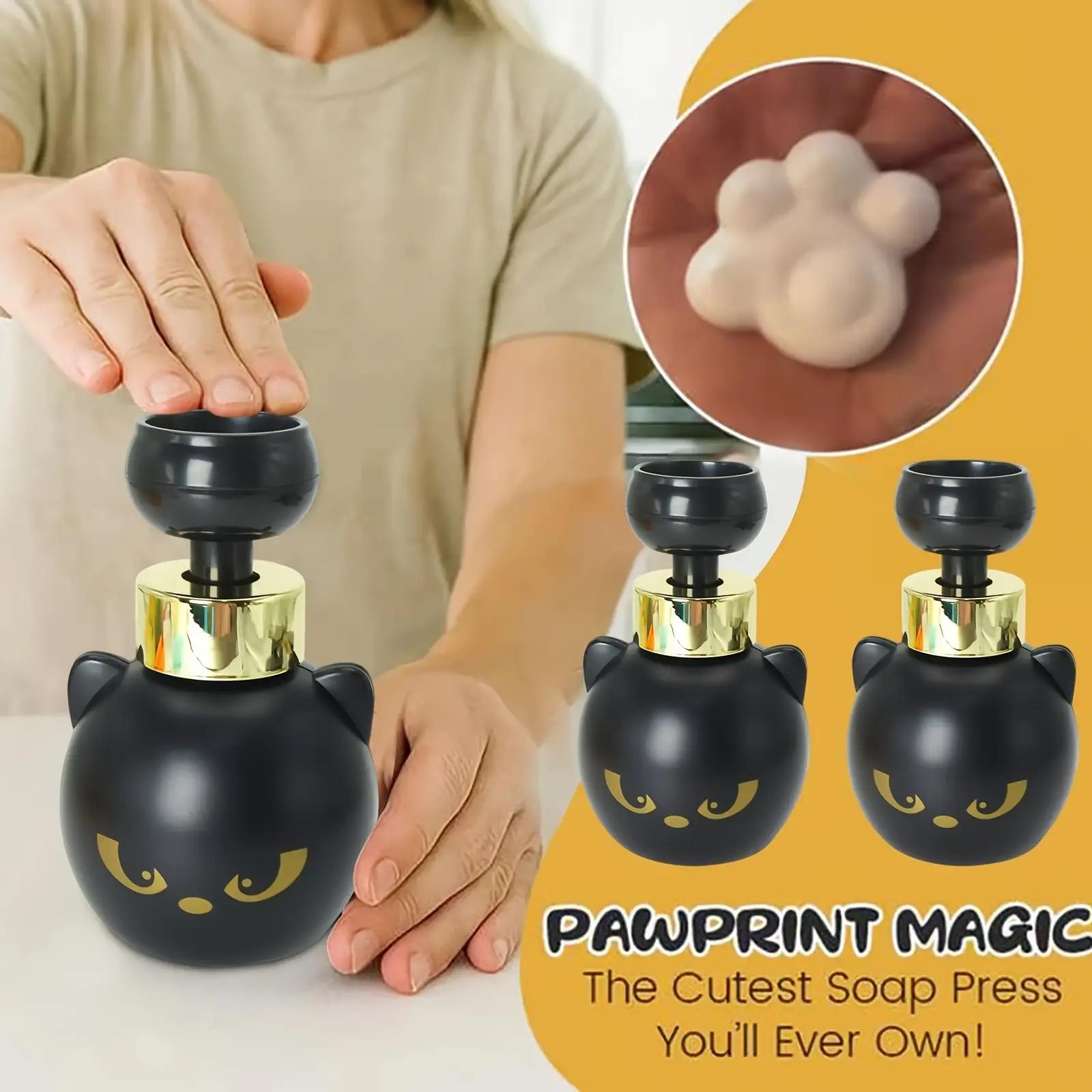 Cute Cat Paw Foam Soap Dispenser - Touch-Activated, No Buttons Needed, Cat Claw-Shaped Foam & Cute Black Cat Design, Bathroom Accessory, Soap Container