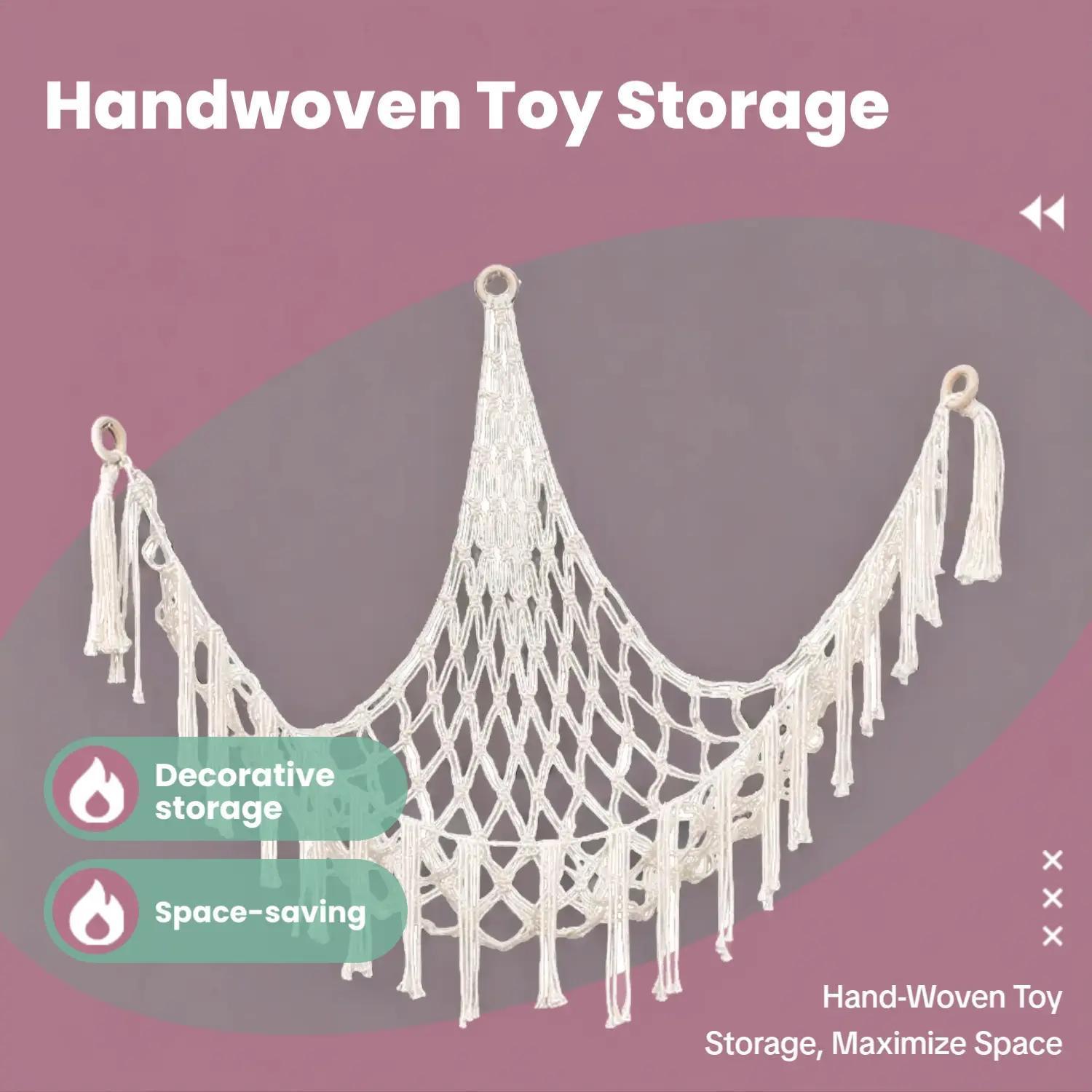 Plush Toy Storage Net, Hand-Woven Rope Wall-Mounted Triangle Organizer, Living Room Bedroom Dorm Home Storage Basket, 1 Piece