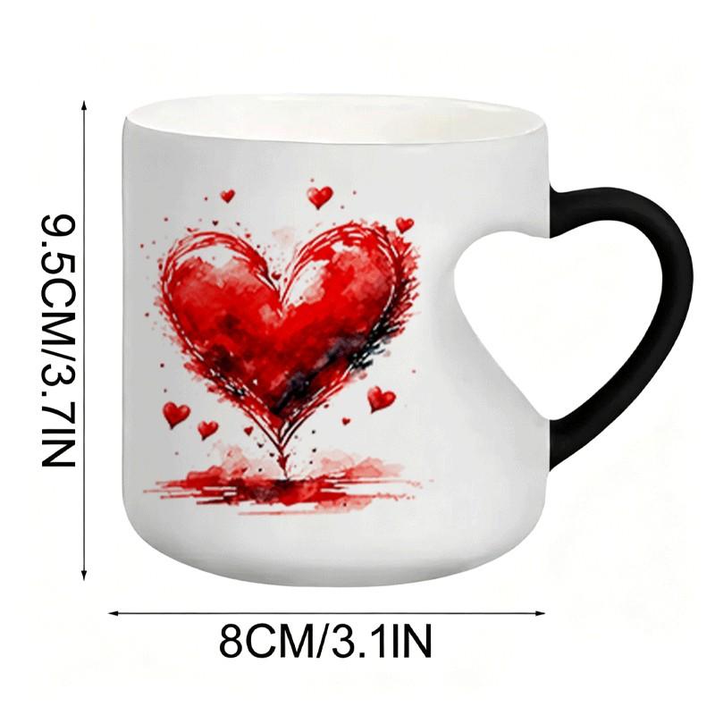 Heart-Shaped Color-Changing Mug - Thermosensitive Ceramic Mug, Changes color when hot drinks are poured in, White body decorated with red heart patterns, Fun gift mug, decorative mug, Novelty coffee mugs, Suitable for tea, cocoa