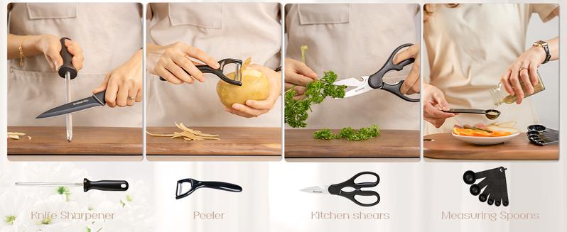 Astercook 22-Piece Knife Set with Block, German Steel, Chef & Steak Knives, Scissors, Sharpener & Peeler – Dishwasher Safe. Kitchen Kitchenware Kitchen Blade Stainless Traditional Wooden Astercook 22-Piece Knife Set with Block, German Steel, Chef & Steak Knives, Scissors, Sharpener & Peeler – Dishwasher Safe. Kitchen Kitchenware Kitchen Blade Stainless Traditional Wooden