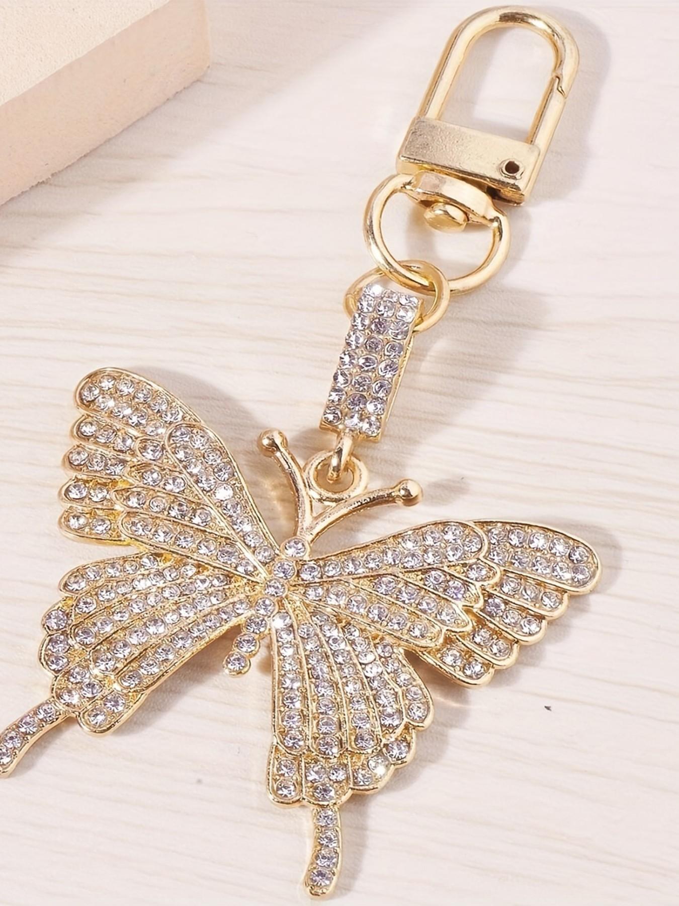 Rhinestone Butterfly Bag Charm Pendants, Crystal & Gold-Tone Bag Chain Charms, Luxury Elegant Bag Decoration Keychain, Sparkly Girly Bag Pendant for Backpack Purse, Ideal for Party & High-End Style Lovers, Fashion Bag Charms, Purse Accessories
