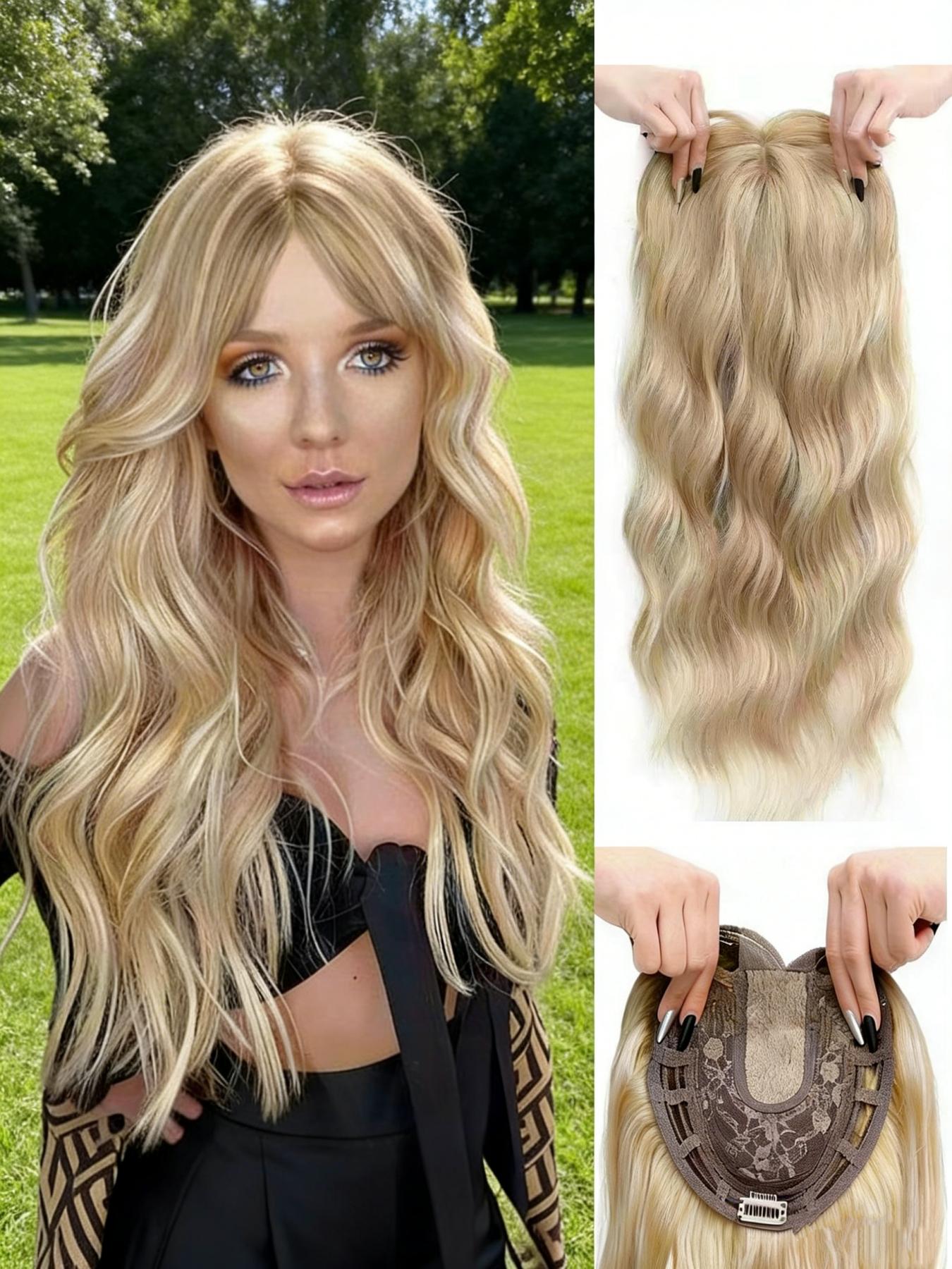🔥 Instant Volume Boost! 22" Dark Brown Balayage Wavy Hair Topper, Clip-In Design, 100% Premium Kanekalon Synthetic, Seamless Blend for Thinning Hair & Daily Confidence!