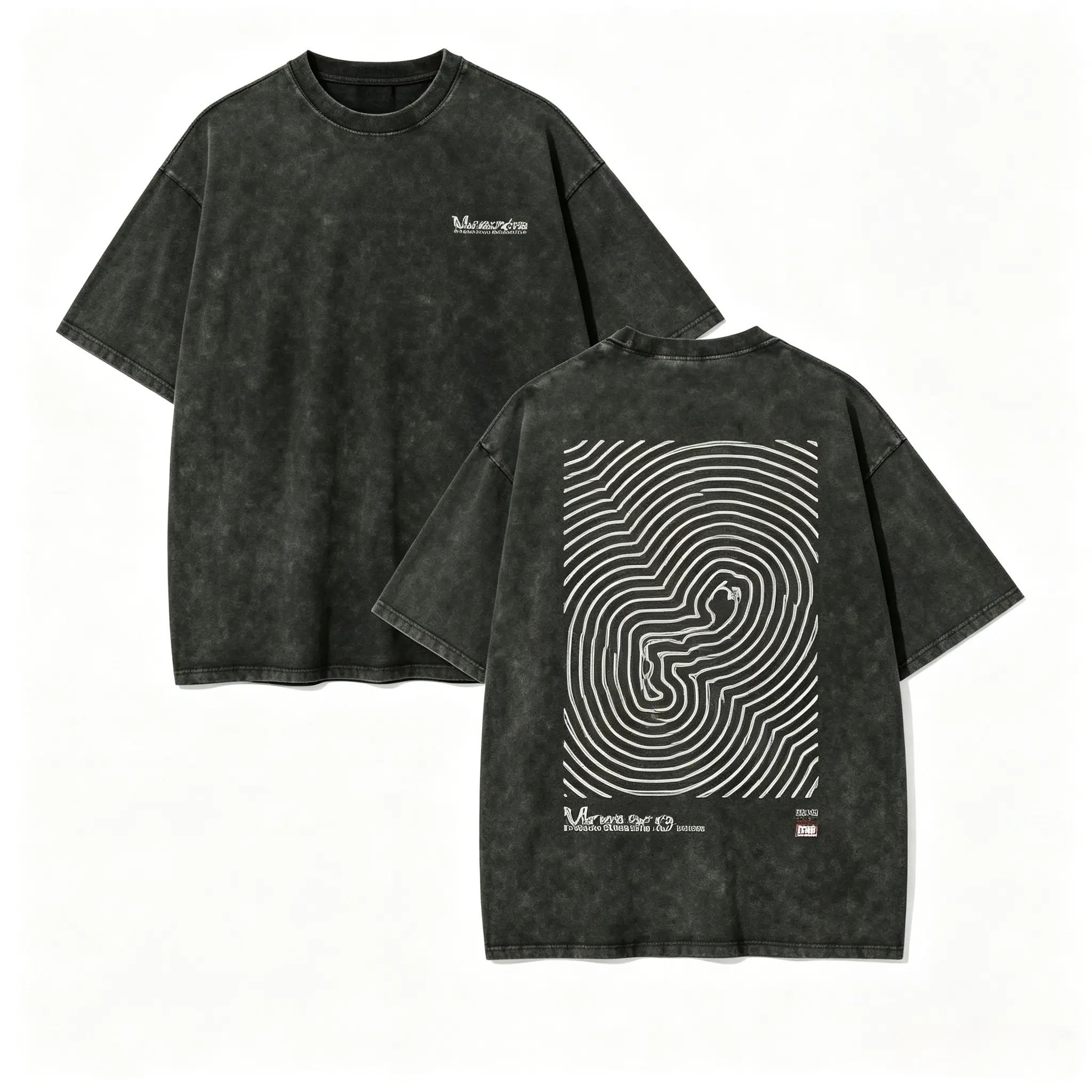 Fingerprint Maze Graphic Washed Oversized T-Shirt, Vintage Distressed Cotton Fashion Outfit Comfort Loose Crew Neck Tee, Perfect Valentine's Day Birthday Holiday Gift For Boyfriend Girlfriend Family Friends Streetwear Casual Top