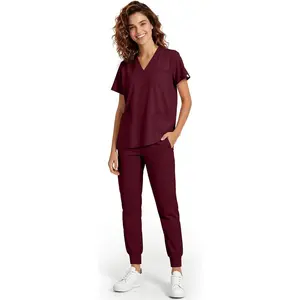 Scrubs for Women Set - Stretch V-Neck Scrub Top & Jogger Pants with 8 Pockets, Soft Breathable Medical Nurse Uniform