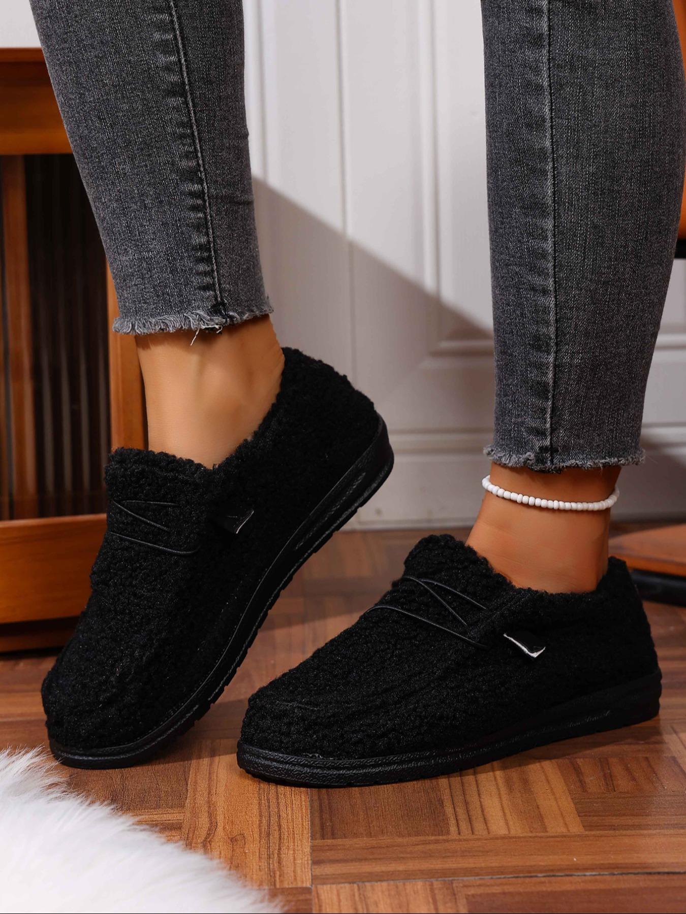 Women's Fashion Cotton Shoes, Casual Slip On, New Style Slip-On Plush Slippers, Fleece Lined Single Shoe, Suitable for Daily Wear & Home Use