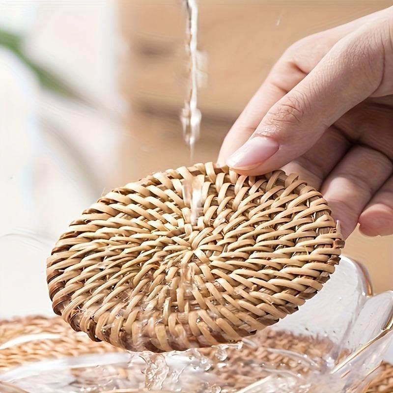 2pcs/4pcs Autumn-Inspired Rattan Braided Decorative Round Coaster - Elegant Home Decor Tableware Accessory