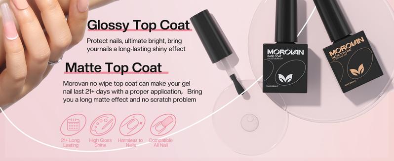 MOROVAN Gel Base Top Coat: No Wipe Gel Shine Matte Top and Base Coat Set - Soak Off Nail Lamp Long Lasting Top Coat Nail Polish and Gel Base Coat for Women Salon DIY MOROVAN Gel Base Top Coat: No Wipe Gel Shine Matte Top and Base Coat Set - Soak Off Nail Lamp Long Lasting Top Coat Nail Polish and Gel Base Coat for Women Salon DIY
