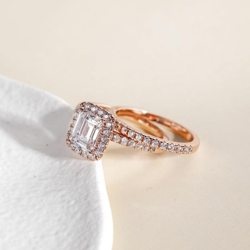 EAMTI 2CT 925 Sterling Silver Bridal Ring Sets Emerald Cut CZ Engagement Vintage Promise Rings Wedding Bands for Women