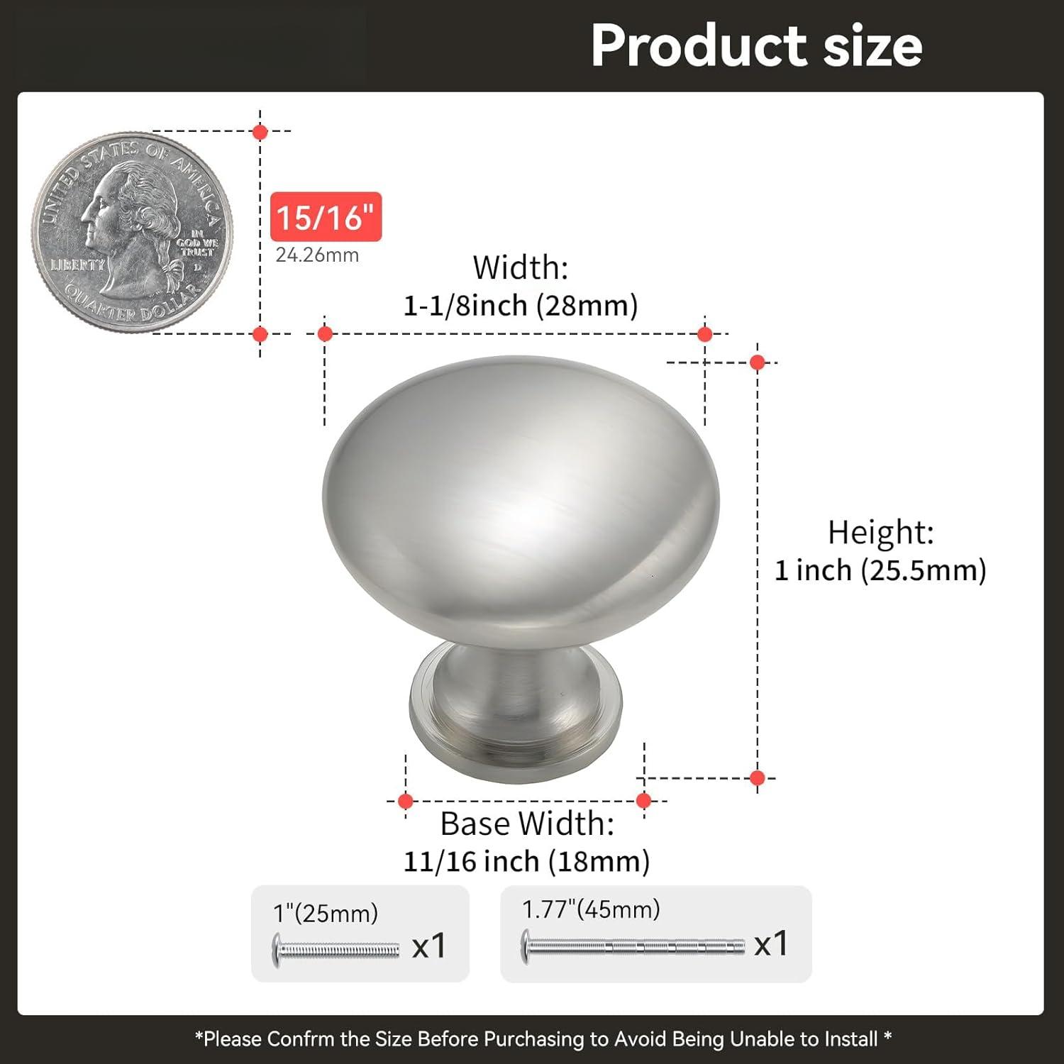 30 Pack Cabinet Knobs Brushed Nickel Drawer Knobs - Solid Zinc Alloy Kitchen Pulls Modern Cabinet Hardware for Dresser Drawers