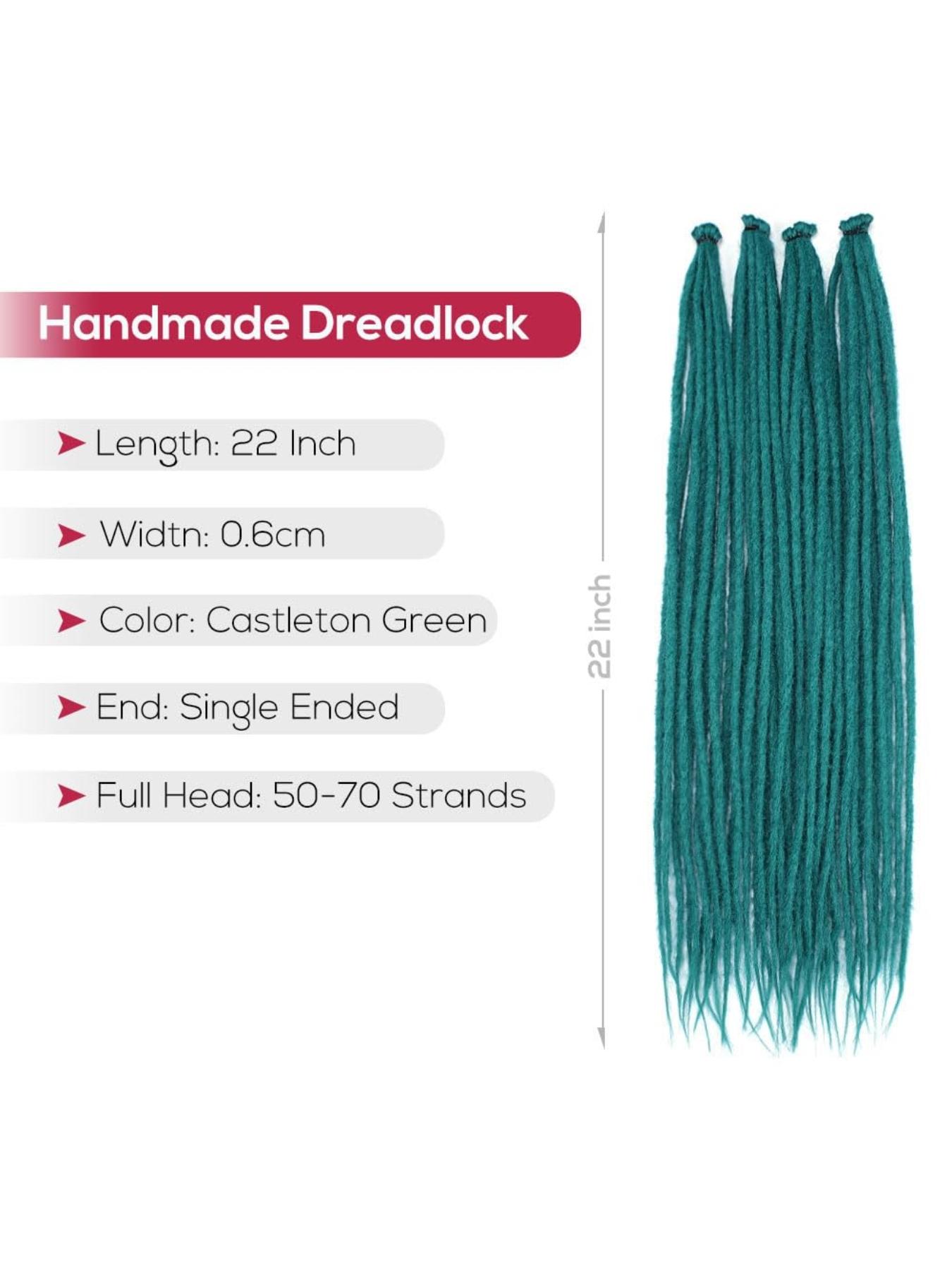 Green Dreadlock Extensions, Long Synthetic Crochet Dreads Extensions Handmade Soft Single Ended Dreads Thin 0.6cm Width Reggae Style Dreadlock for Girls(10 Strands)