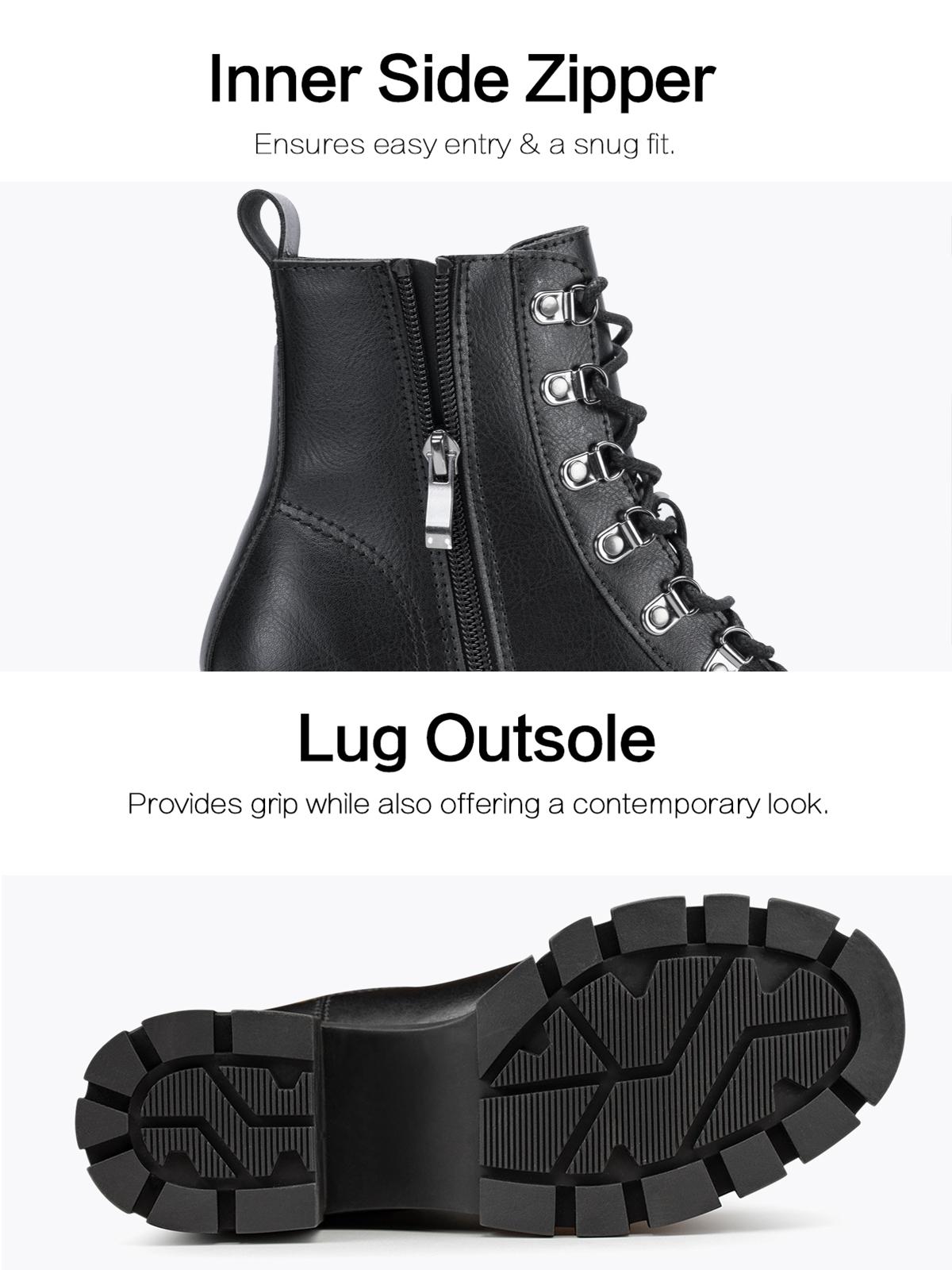 FITORY Women’s Cowgirl Combat Boot, Lace-up Side Zipper for All Seasons, Black Ankle Boots High Heel Size 6-11