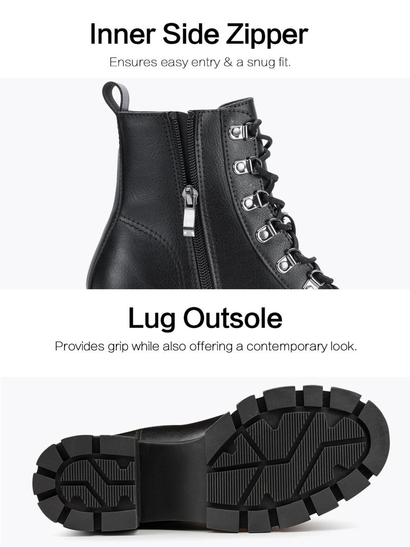 FITORY Women’s Cowgirl Combat Boot, Lace-up Side Zipper for All Seasons, Black Ankle Boots High Heel Size 6-11