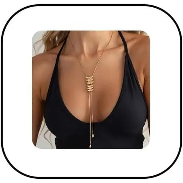 Adjustable Slide Lariat Y Drop Necklace for Women Minimalist Stacked Metal Bar Long Tassel Necklace Fish  Y-Shaped Long Collarbone Necklace   Thin Snake Chain Modern Geometric Statement