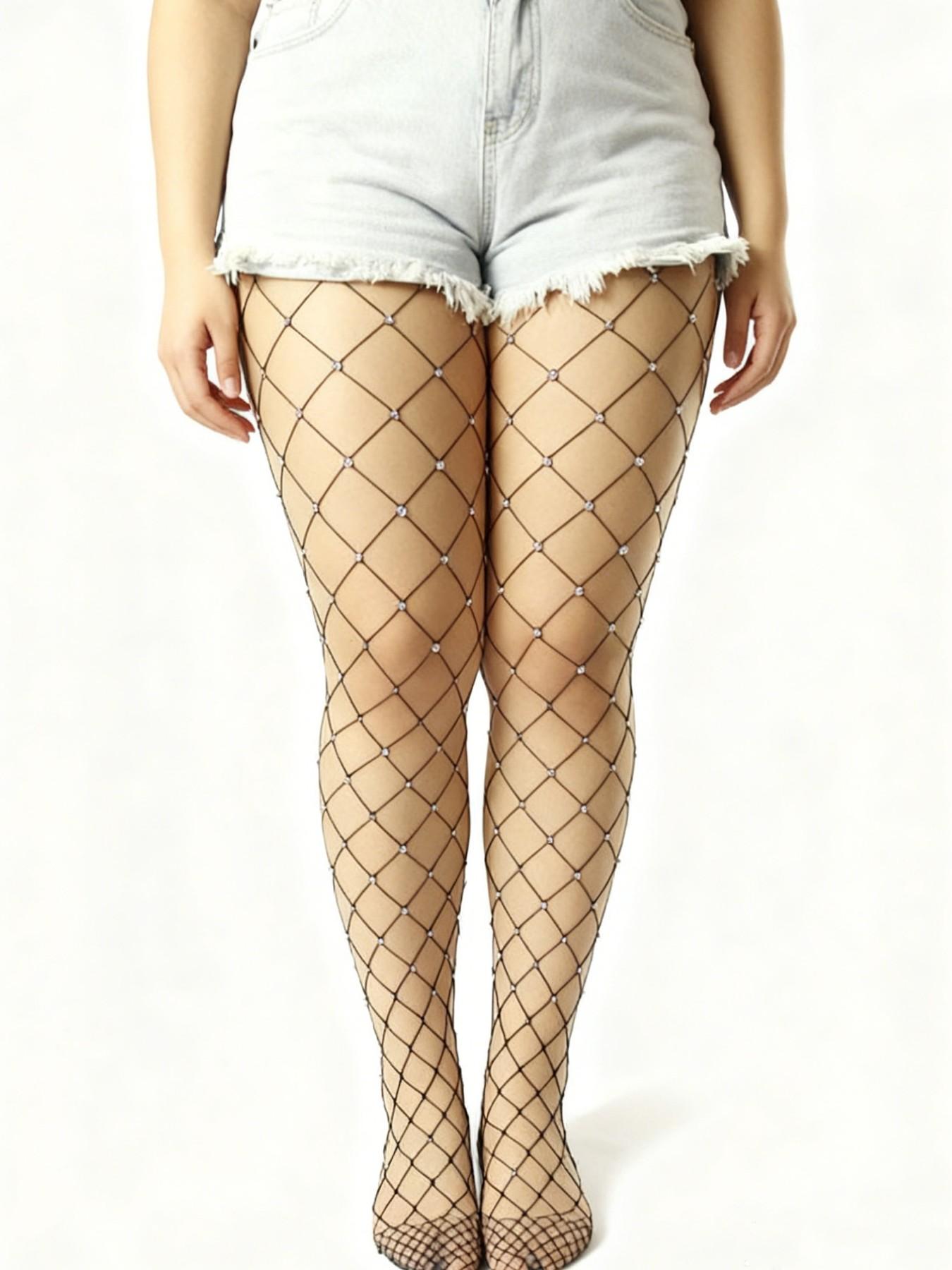 Women's Sparkling Rhinestone Mesh Long Tube Socks, Fitted Underwear Pantyhose, Fashionable Comfortable Ladies' Inner Wear