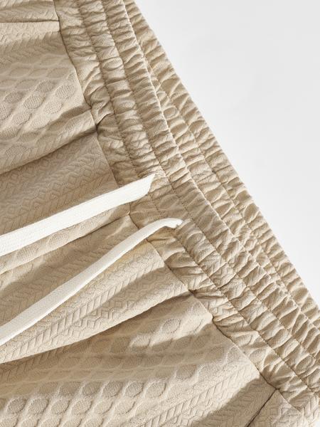 Men's Textured Long Sleeve Polo Shirt & Drawstring Pants Set, Casual Fitted Design, All-Season Wear, Comfortable Fit