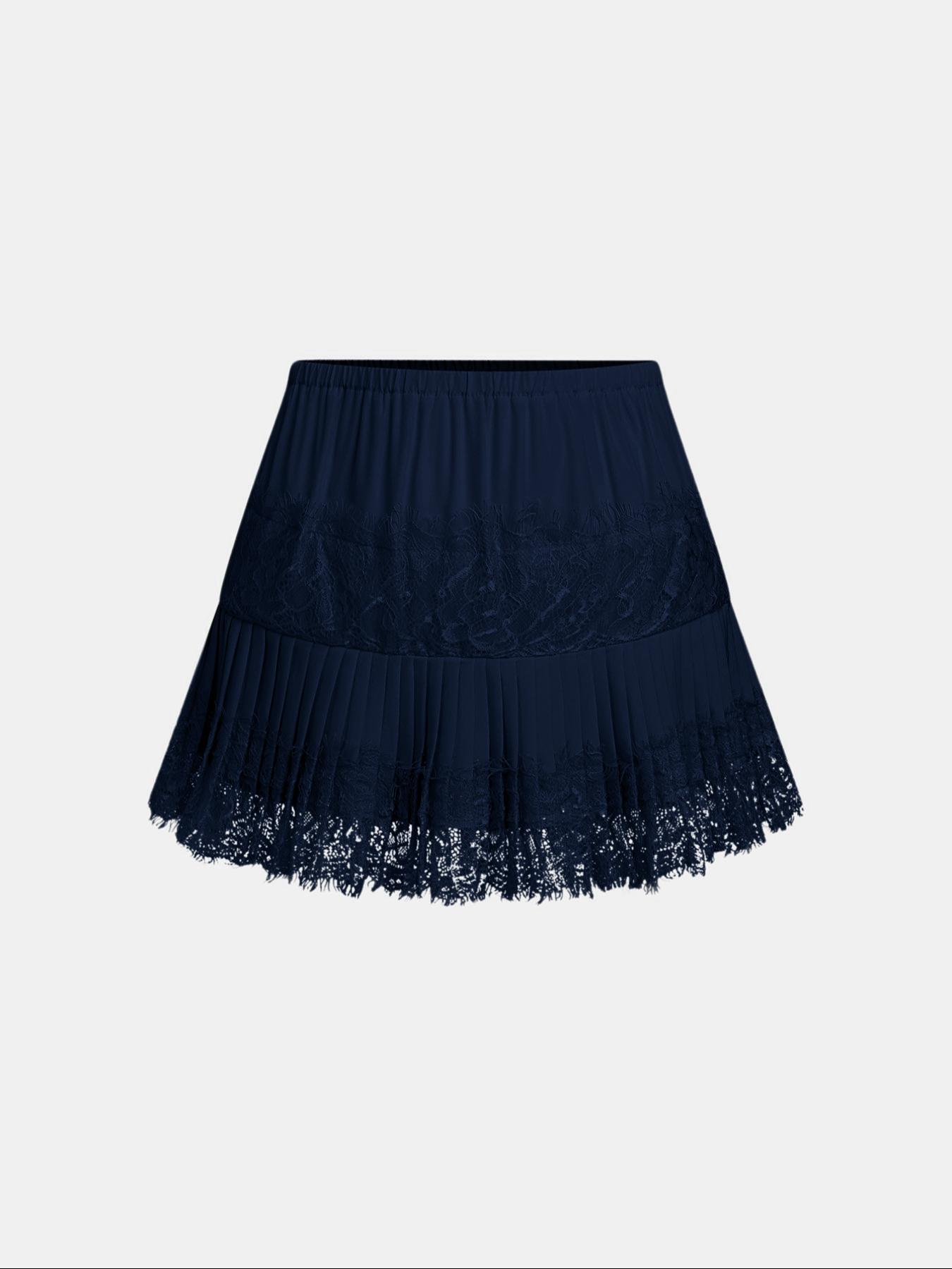 1 piece Women's Lace Patchwork Ruffle Short Skirt, Elegant Sweet Style, Long Leg Look, Perfect for Casual & Party Wear