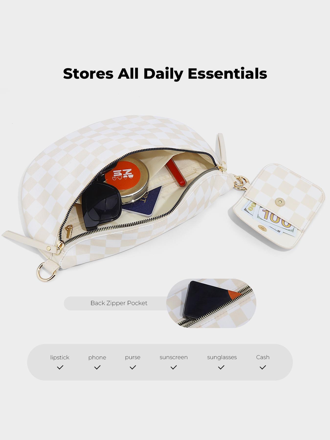 Women's Checked Pattern Crossbody Bag & Coin Puse, Fashionable PU Leather Bag Set, Casual Trendy Versatile High-quality Daily Commuting Bag