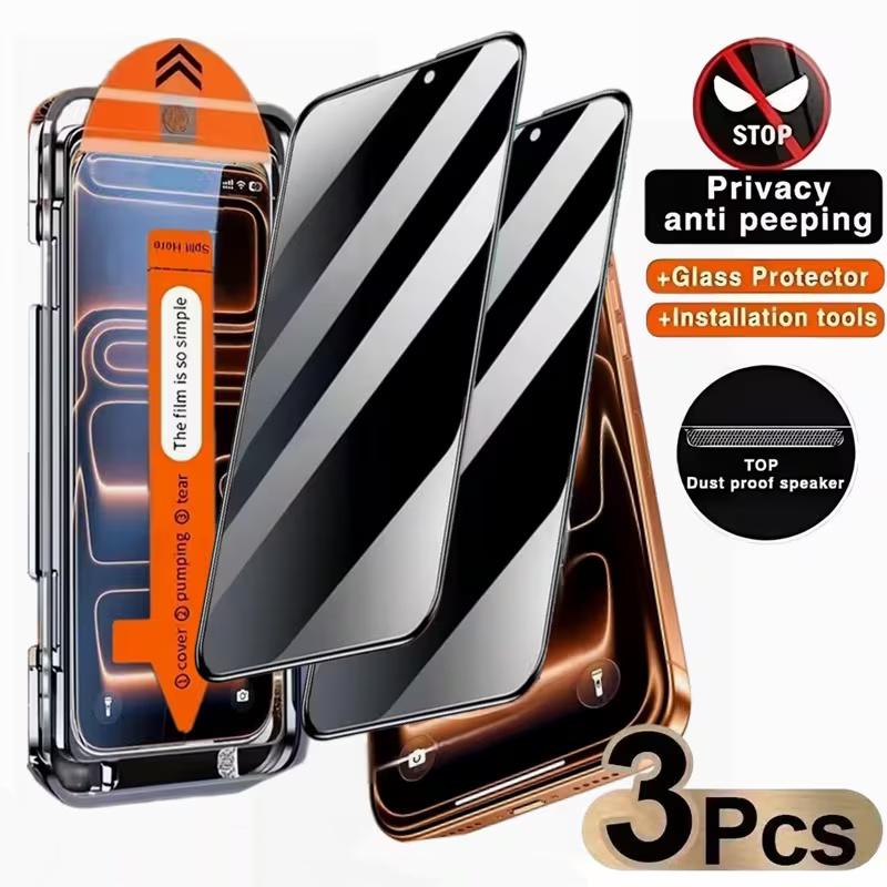 3-Piece Privacy Screen Protector Kit for iPhone 17 Pro Max/16 Pro Max/15 Pro Max Compatible with iPhone 17, 16, 15, 14, 13, 11, 12, XR Anti-spy phone film with dust removal tray, one-click application, speaker dust guard, full-screen coverage
